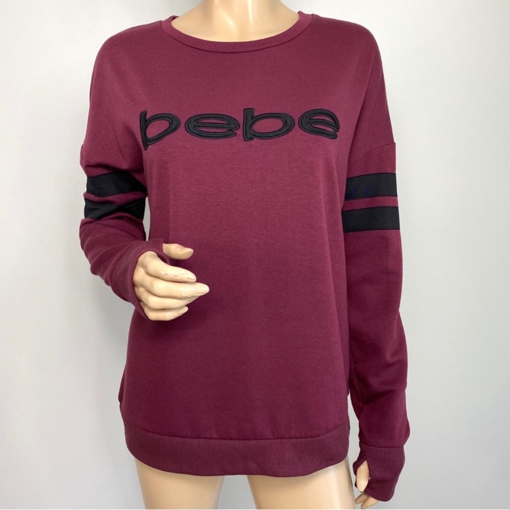 Bebe sport Burgandy Crew Neck Thumbhole Sweatshirt Size Medium